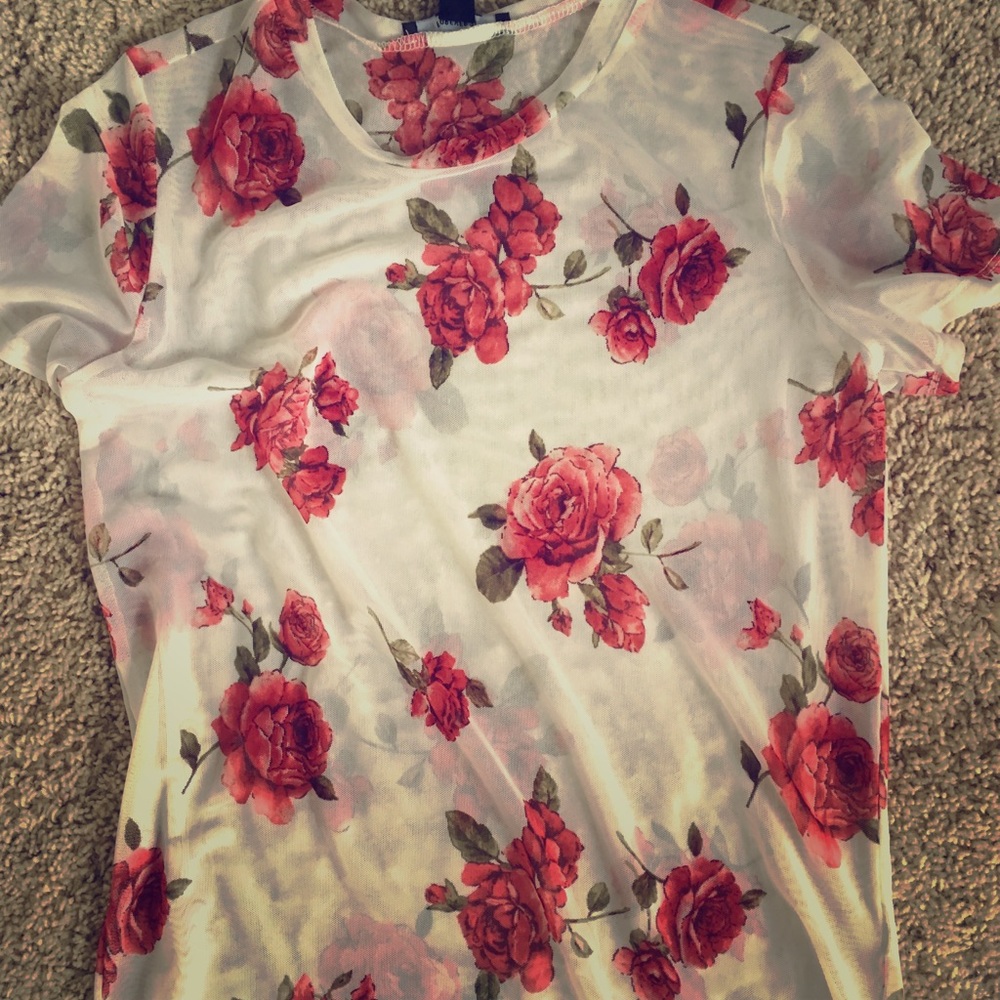 Forever 21 See-Through Rose Patterned Shirt